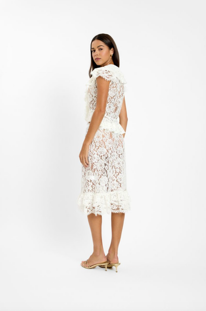 With Harper Lu Frill Midi Skirt - White Lace