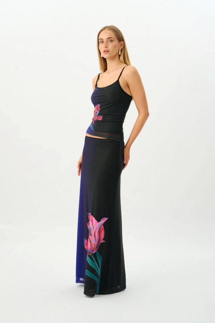 With Harper Lu Mesh Maxi Skirt - Cobalt Floral