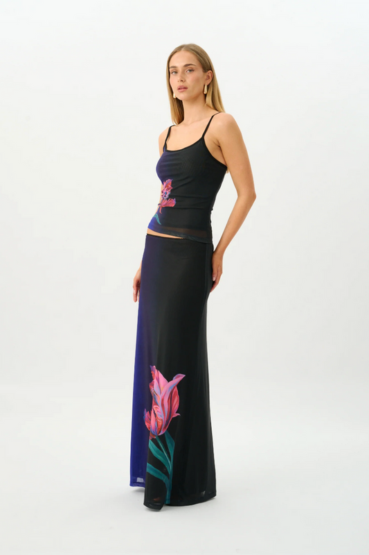 With Harper Lu Mesh Maxi Skirt - Cobalt Floral