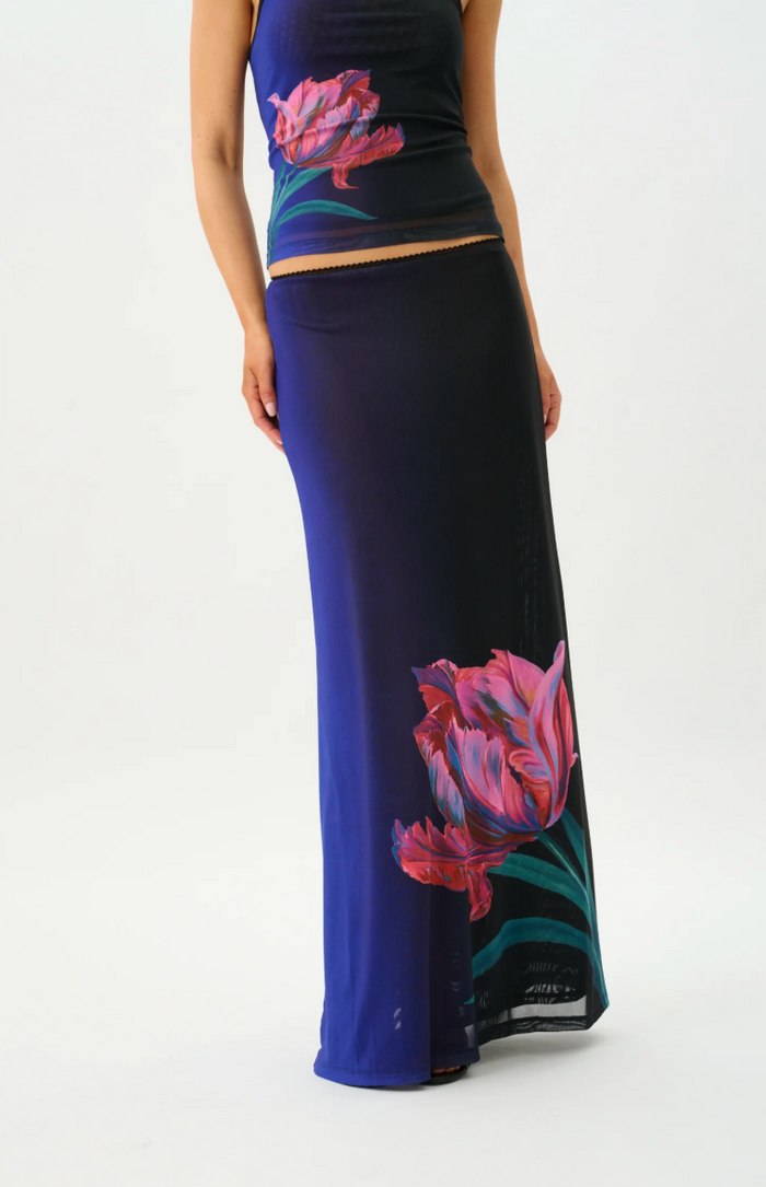 With Harper Lu Mesh Maxi Skirt - Cobalt Floral