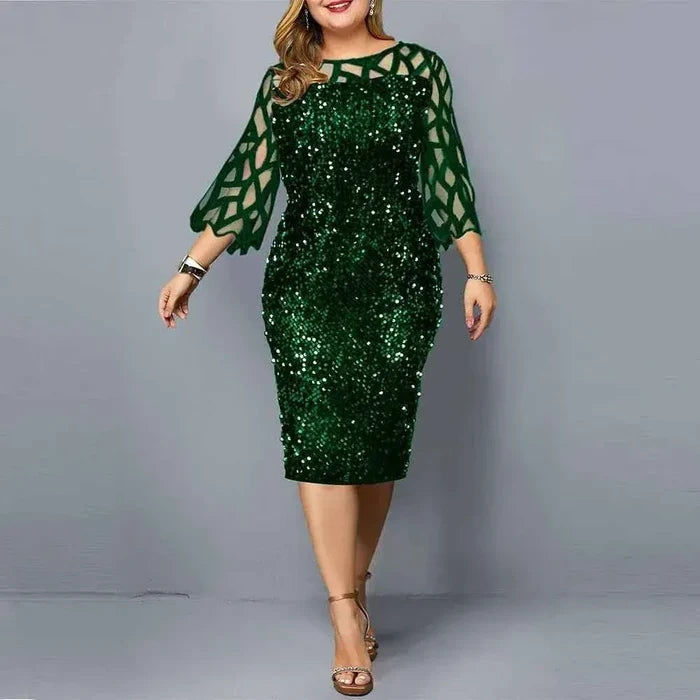 Women fashion plus size sequin party formal dress - Allen-Fitness