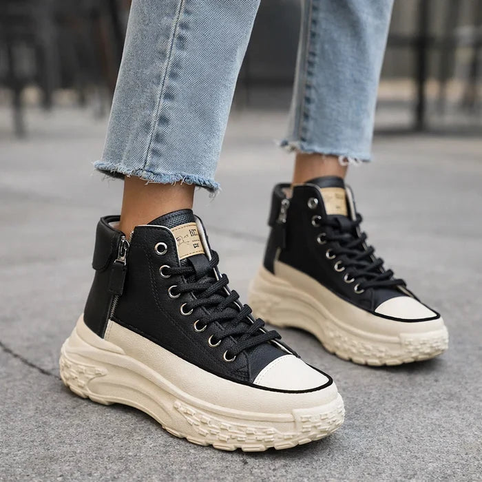 Women High-Top Platform Casual Sneakers – Thick-Soled Round Toe Breathable Fashion Shoes