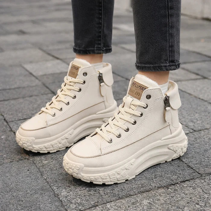 Women High-Top Platform Casual Sneakers – Thick-Soled Round Toe Breathable Fashion Shoes