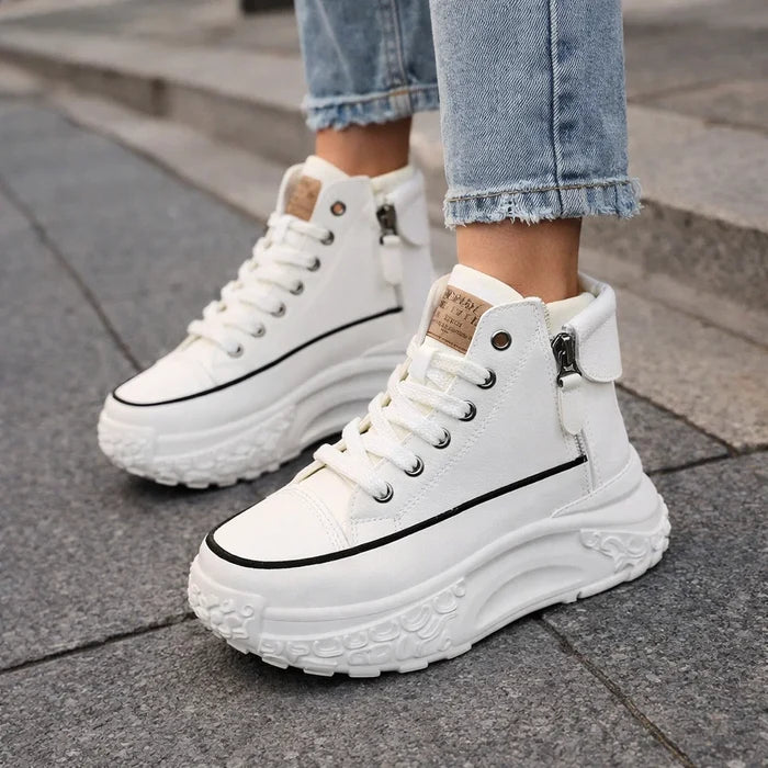 Women High-Top Platform Casual Sneakers – Thick-Soled Round Toe Breathable Fashion Shoes