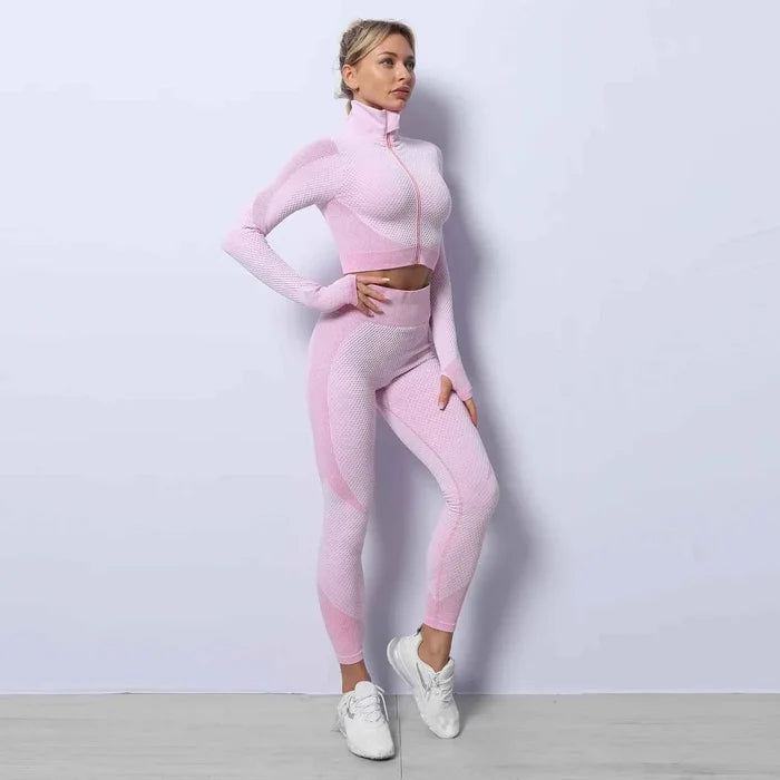 Women Long Sleeve and Pants Leggings Set Fitness Training Wear - Allen-Fitness