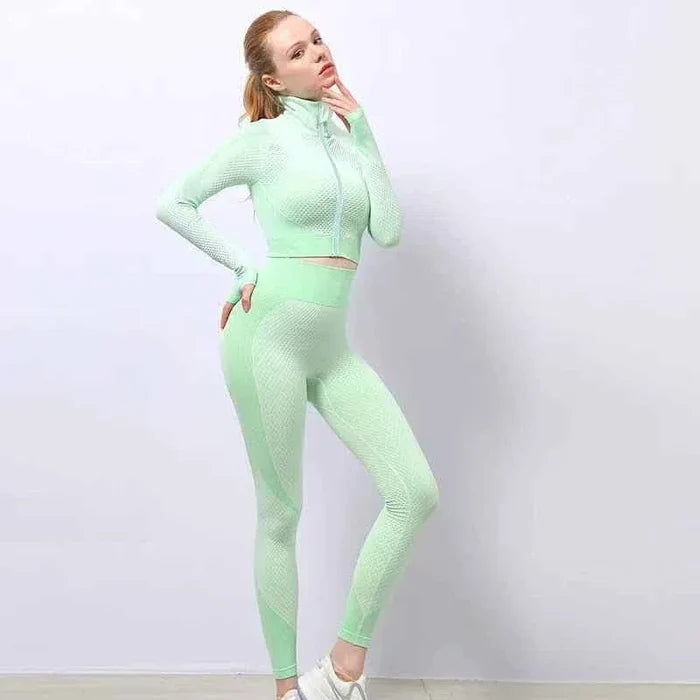 Women Long Sleeve and Pants Leggings Set Fitness Training Wear - Allen-Fitness