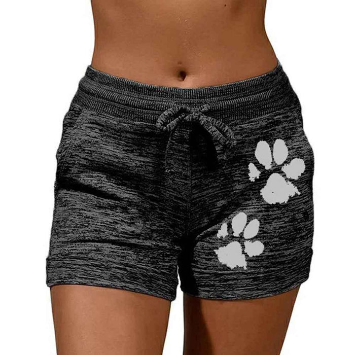 Women Summer Plus Size Shorts Cats Claw Print Drawstring Short Pants Loose Sports Fitness Breathable Shorts - Allen-Fitness