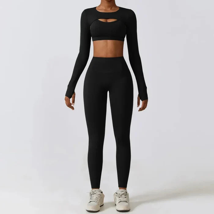 Women Workout Sets: Zip-Up Crop Jacket, High Waist Yoga Leggings & Sport Bra - Allen-Fitness