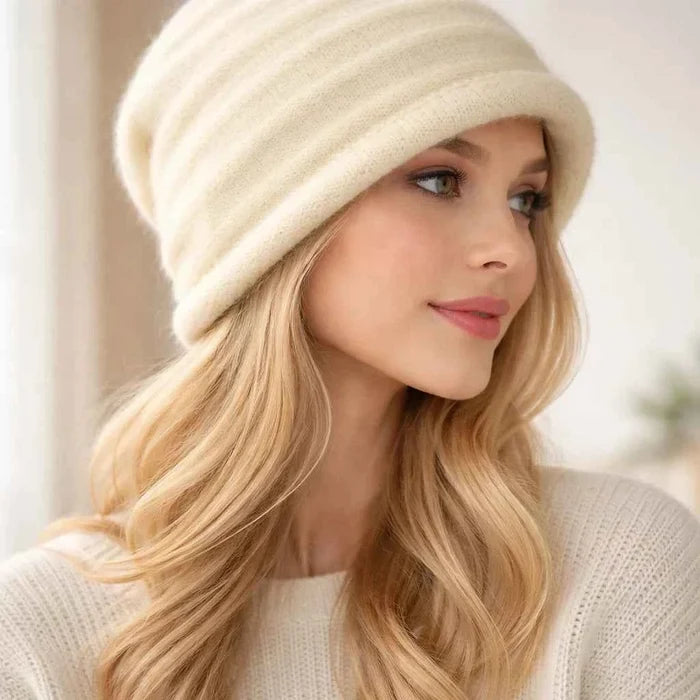 Women's 100% Cashmere Ear-Protection Slouchy Beanie – Knit Winter Hat