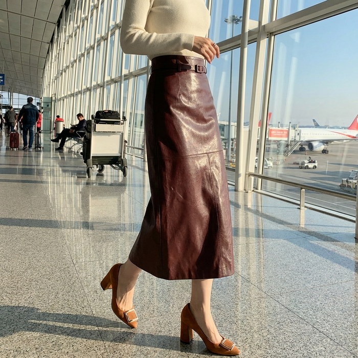 Women's 100% Genuine Sheepskin Leather Skirt – Korean Style Long Slim Fit Hip Skirt with Back Slit, High Waist & Elegant Body-Hugging Design