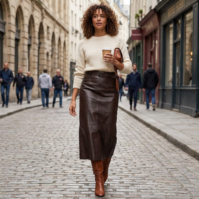 Women's 100% Genuine Sheepskin Leather Skirt – Korean Style Long Slim Fit Hip Skirt with Back Slit, High Waist & Elegant Body-Hugging Design