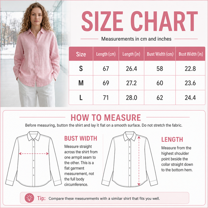 Women's 100% Linen Shirt – Long Sleeve Polo Collar Button-Down