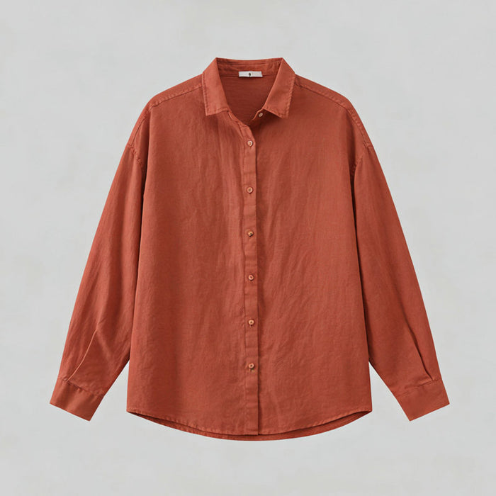 Women's 100% Linen Shirt – Long Sleeve Polo Collar Button-Down