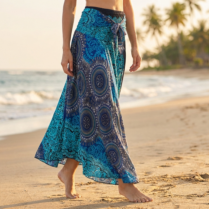 Women's 100% Rayon Beach Skirt Dress – Convertible Floral A-Line Wrap Skirt with High Waist, Lightweight Vacation Style & Versatile Wear