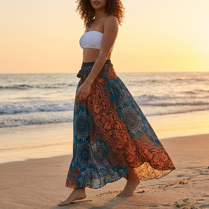 Women's 100% Rayon Beach Skirt Dress – Convertible Floral A-Line Wrap Skirt with High Waist, Lightweight Vacation Style & Versatile Wear