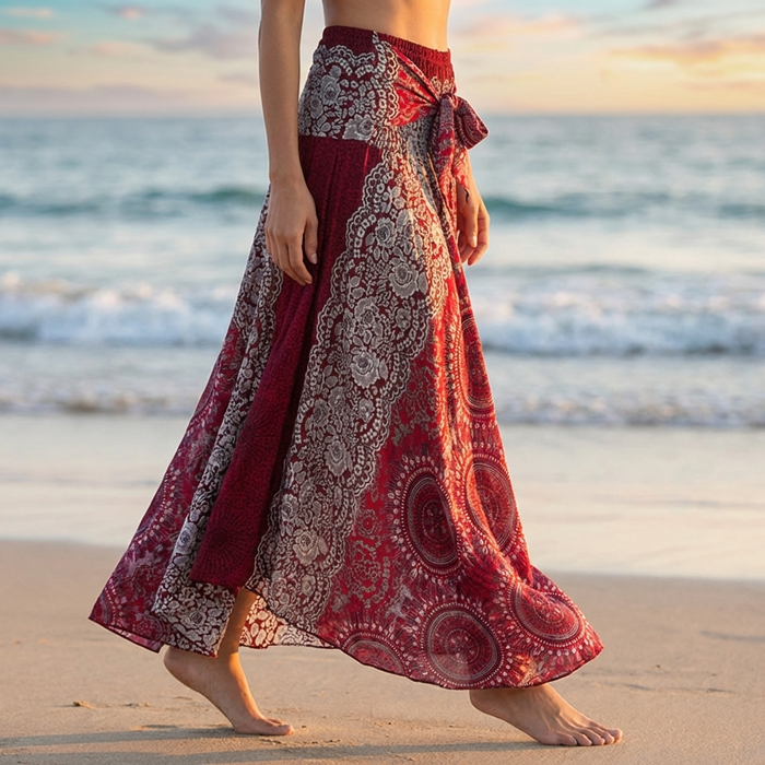 Women's 100% Rayon Beach Skirt Dress – Convertible Floral A-Line Wrap Skirt with High Waist, Lightweight Vacation Style & Versatile Wear