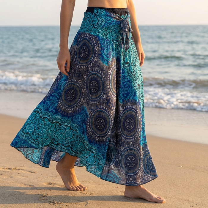 Women's 100% Rayon Beach Skirt Dress – Convertible Floral A-Line Wrap Skirt with High Waist, Lightweight Vacation Style & Versatile Wear