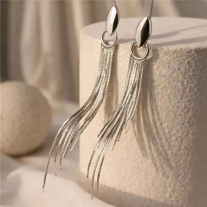 Women's 24K Gold Plated Long Tassel Earrings – Retro Geometric Metal Alloy, 14cm, 925 Silver Needle, 2 Colors