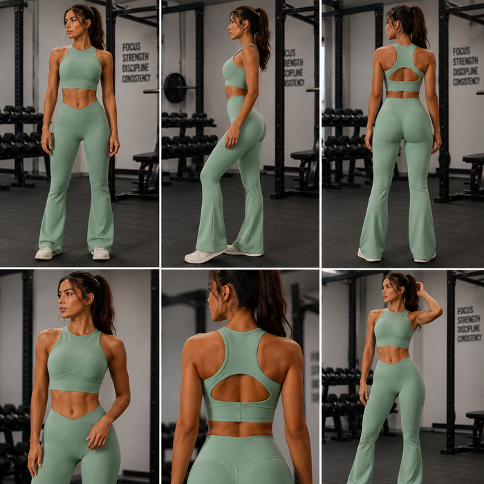 Women's 78% Nylon with linen lining High-Waisted Yoga Set – Tummy Control, Butt-Lifting & Quick-Dry