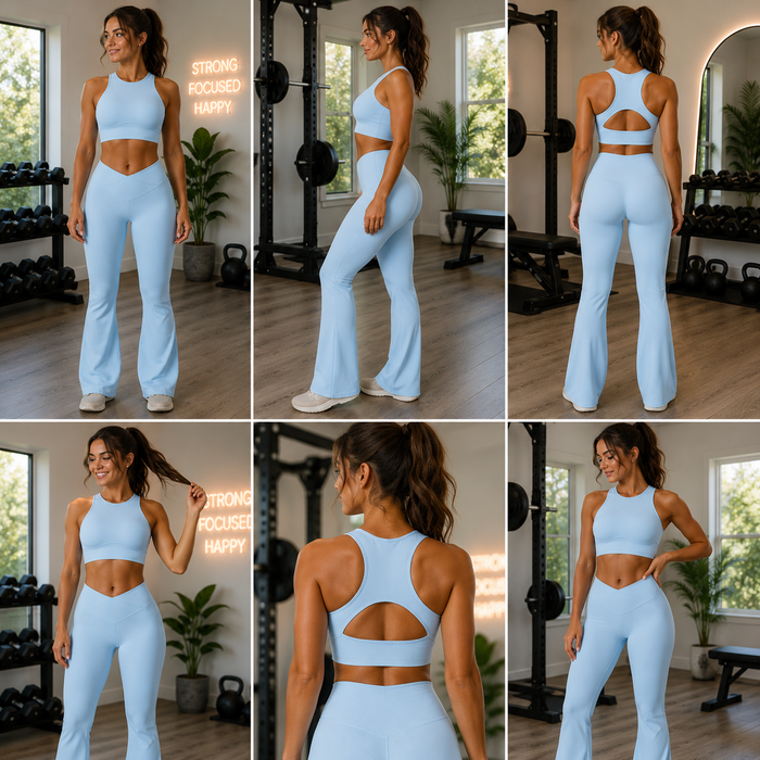 Women's 78% Nylon with linen lining High-Waisted Yoga Set – Tummy Control, Butt-Lifting & Quick-Dry
