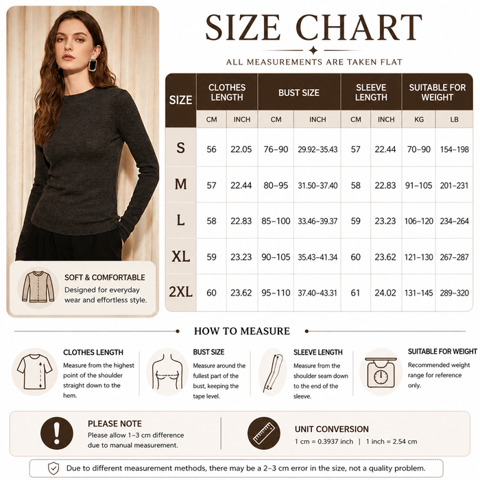 Women's 95% Fine-Spun Wool Slim Fit Sweater – Lightweight Round Neck Long Sleeve Pullover Knit Top