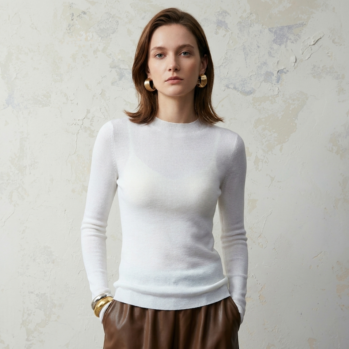 Women's 95% Fine-Spun Wool Slim Fit Sweater – Lightweight Round Neck Long Sleeve Pullover Knit Top
