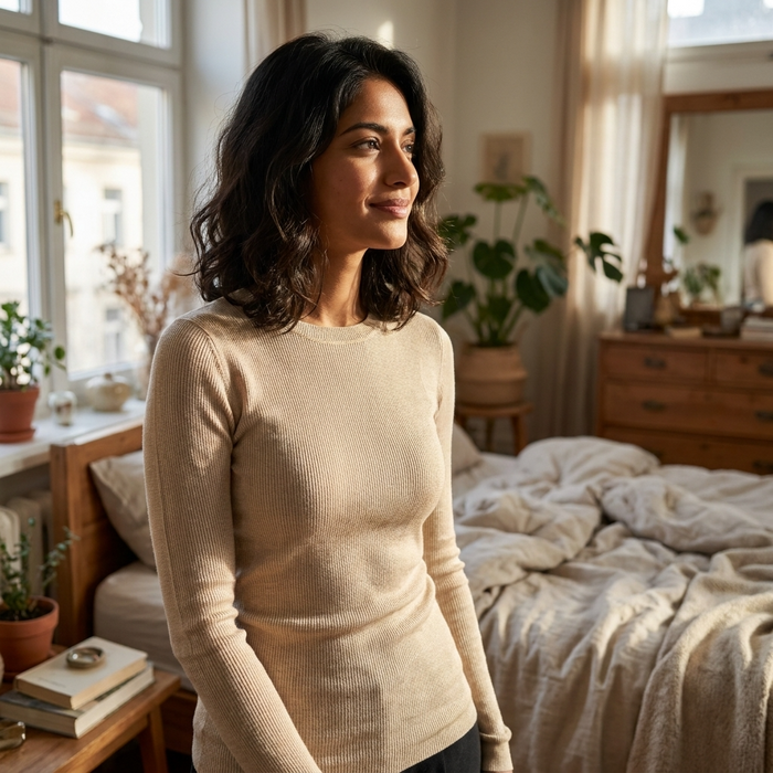Women's 95% Fine-Spun Wool Slim Fit Sweater – Lightweight Round Neck Long Sleeve Pullover Knit Top