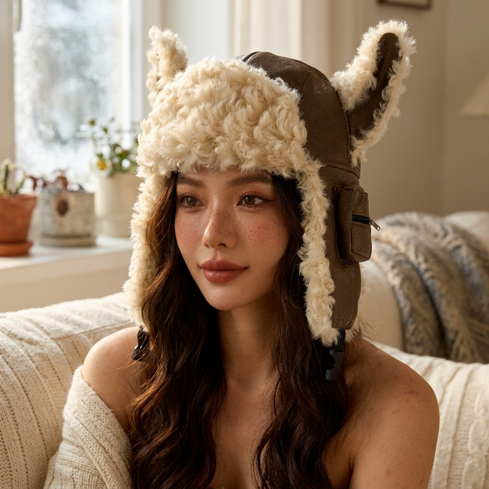 Women's Adjustable Leather Ear Flap Winter Hat – Aviator Dome Cap
