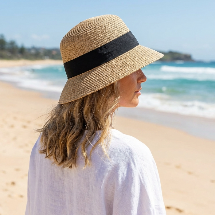 Women's Adjustable Raffia Sun Hat – Wide Brim Hollow Straw Hat with Breathable Design, UV Protection & Elegant French Retro Style