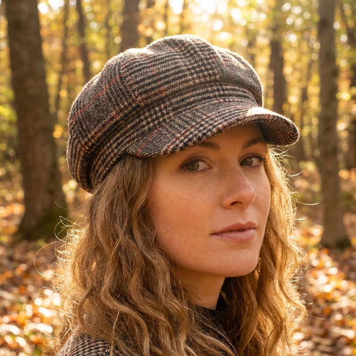Women's Adjustable Wool Plaid Beret Hat – Classic Tartan Octagonal Painter Cap with Foldable Design