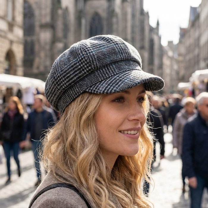 Women's Adjustable Wool Plaid Beret Hat – Classic Tartan Octagonal Painter Cap with Foldable Design