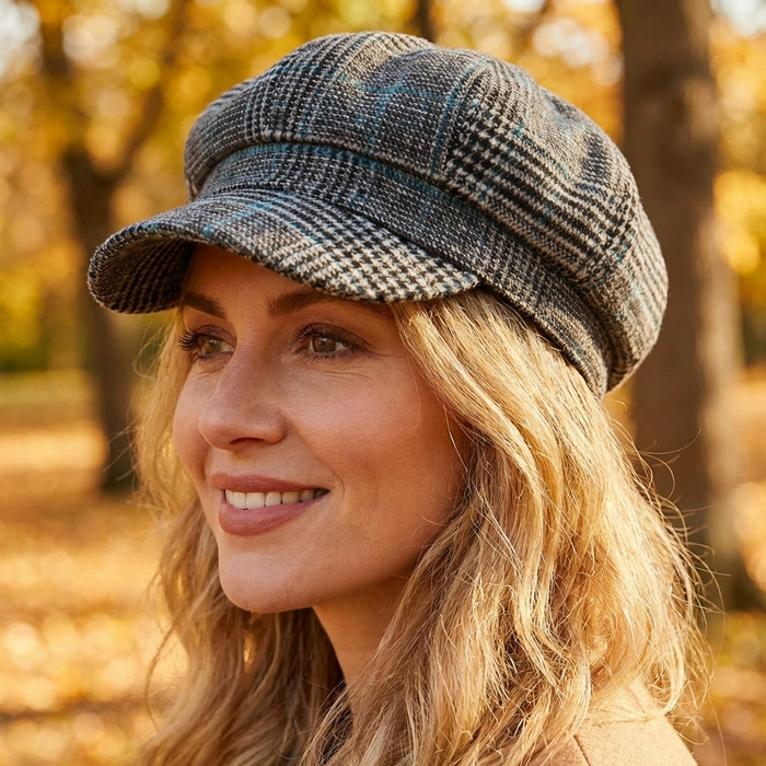 Women's Adjustable Wool Plaid Beret Hat – Classic Tartan Octagonal Painter Cap with Foldable Design