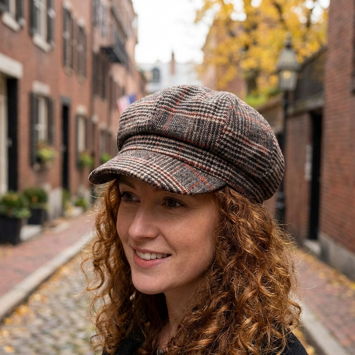 Women's Adjustable Wool Plaid Beret Hat – Classic Tartan Octagonal Painter Cap with Foldable Design