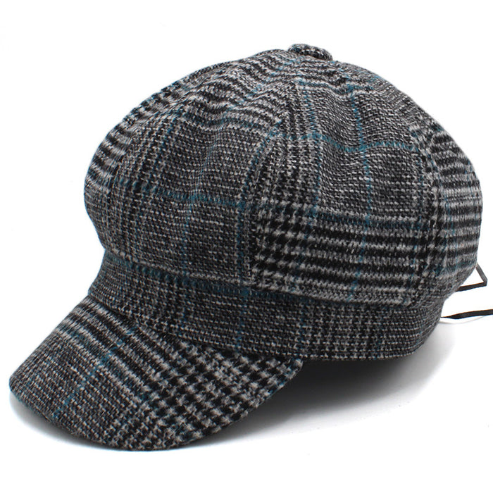 Women's Adjustable Wool Plaid Beret Hat – Classic Tartan Octagonal Painter Cap with Foldable Design