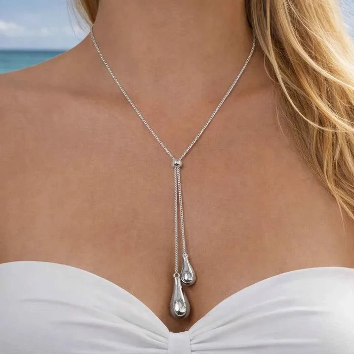 Women's Adjustable Y-Shaped Pearl Pendant Necklace – Korean Fashion Geometric Zinc Alloy Chain, 61–70cm