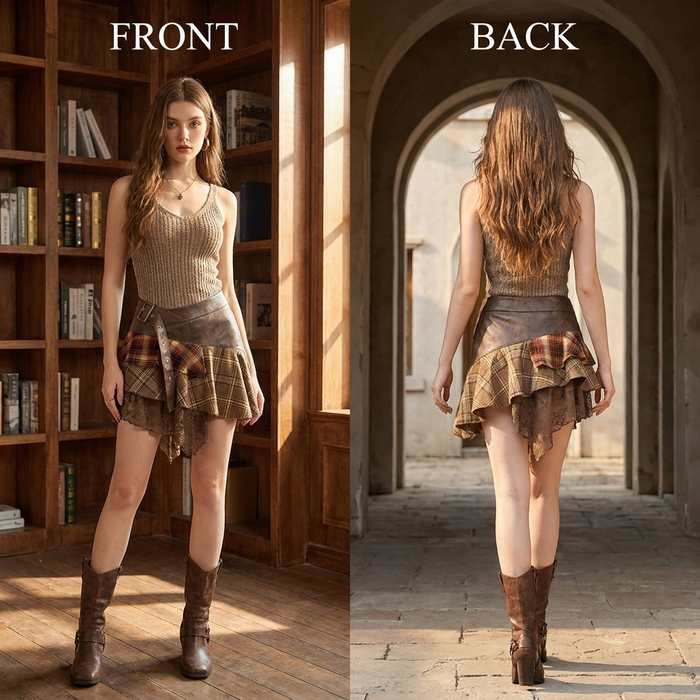 Women's Asymmetrical High Waist A-Line Skirt – Ruffled Midi Skirt with Lace Detail & Slim Fit