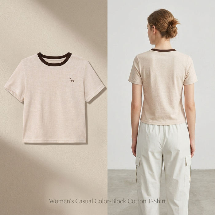 Women's Casual Color-Block Cotton T-Shirt
