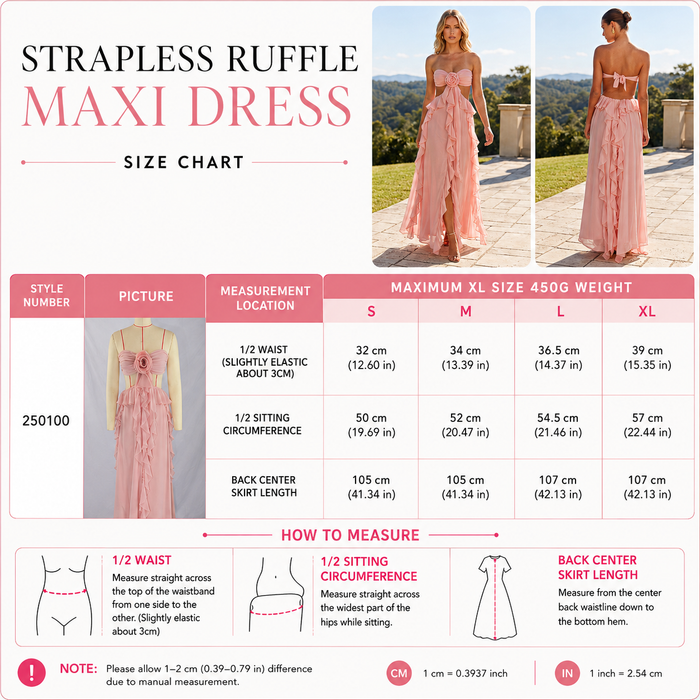 Women's Chiffon Ruffled Strapless Maxi Dress