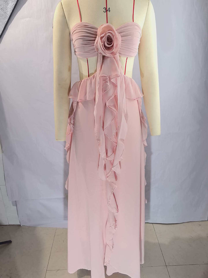 Women's Chiffon Ruffled Strapless Maxi Dress