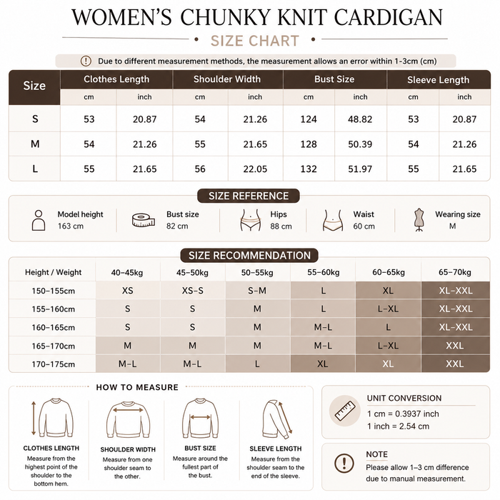 Women's Chunky Knit Cardigan — Hand-Knitted V-Neck Relaxed Fit Sweater