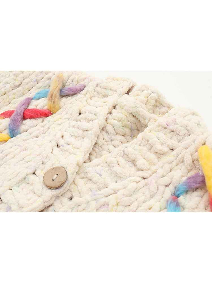 Women's Chunky Knit Cardigan — Hand-Knitted V-Neck Relaxed Fit Sweater