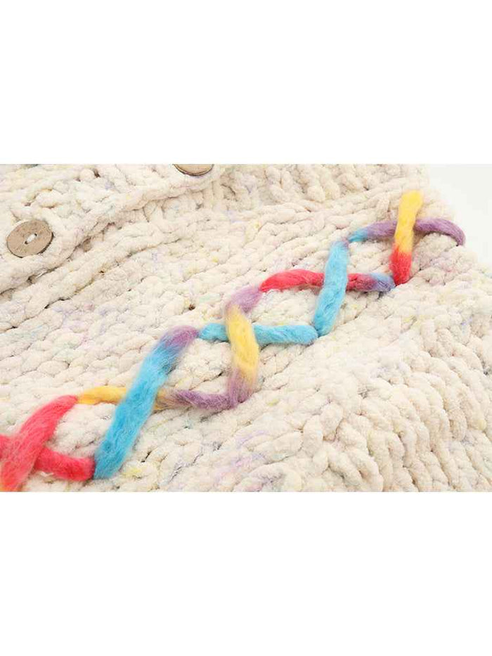 Women's Chunky Knit Cardigan — Hand-Knitted V-Neck Relaxed Fit Sweater