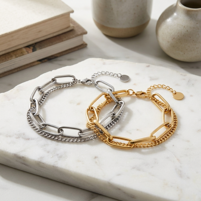 Women's Chunky Titanium Steel Bracelet – Minimalist Geometric Electroplated Gold & Silver Bangle