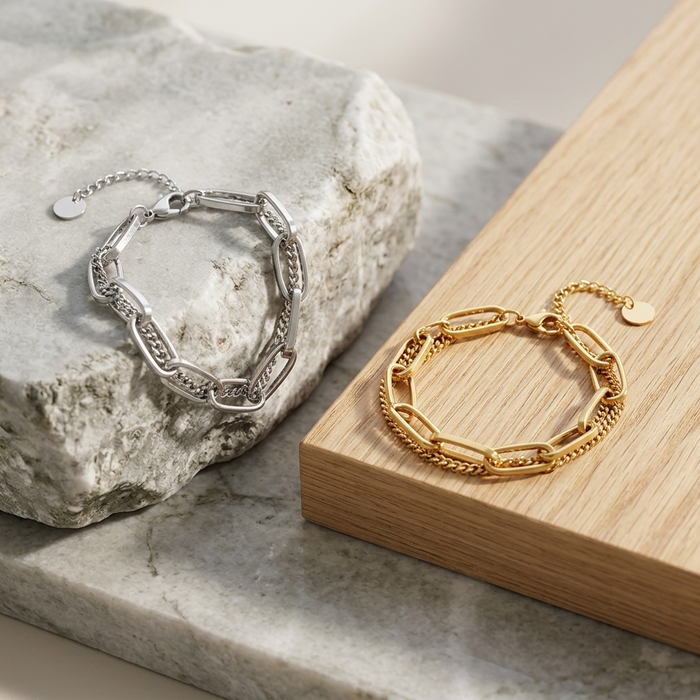 Women's Chunky Titanium Steel Bracelet – Minimalist Geometric Electroplated Gold & Silver Bangle