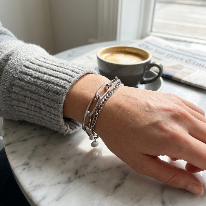 Women's Chunky Titanium Steel Bracelet – Minimalist Geometric Electroplated Gold & Silver Bangle