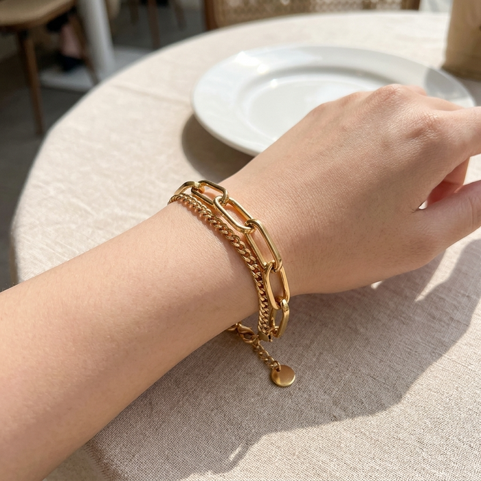 Women's Chunky Titanium Steel Bracelet – Minimalist Geometric Electroplated Gold & Silver Bangle