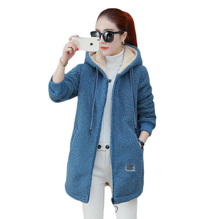 Women's coat with thick velvet and medium to long loose cardigan top