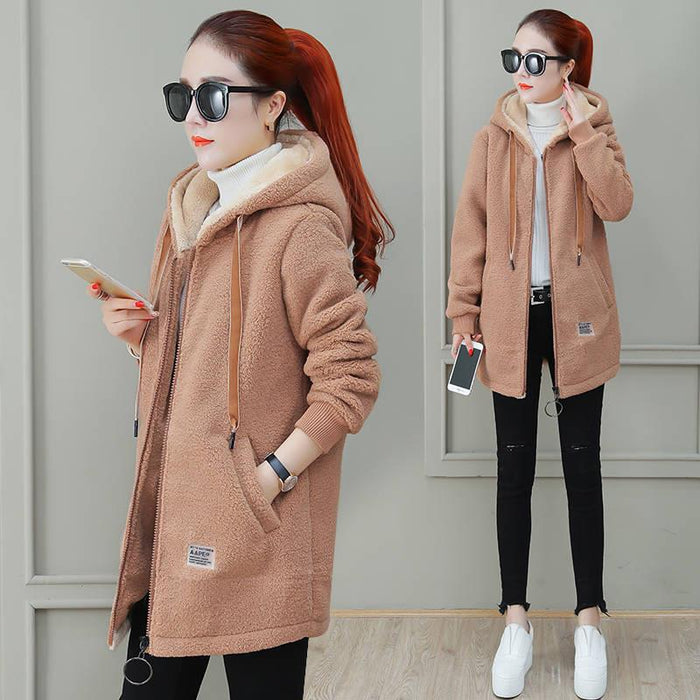 Women's coat with thick velvet and medium to long loose cardigan top