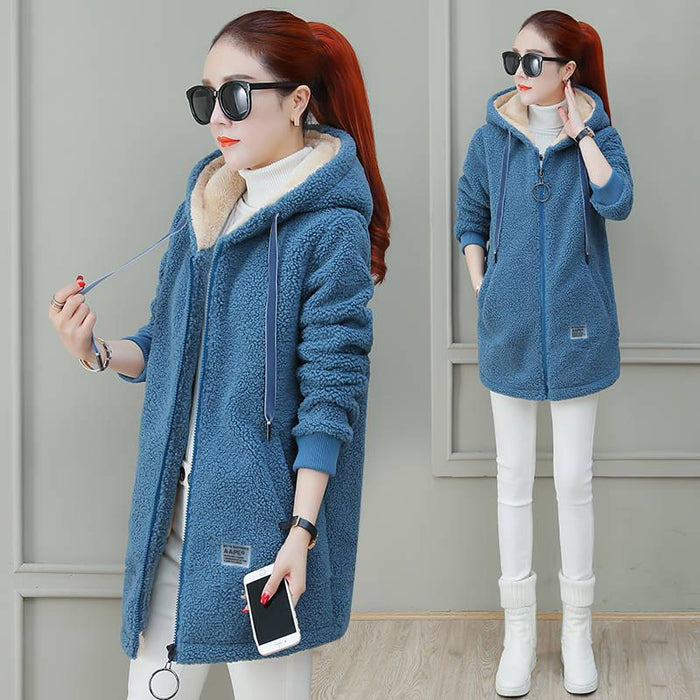 Women's coat with thick velvet and medium to long loose cardigan top