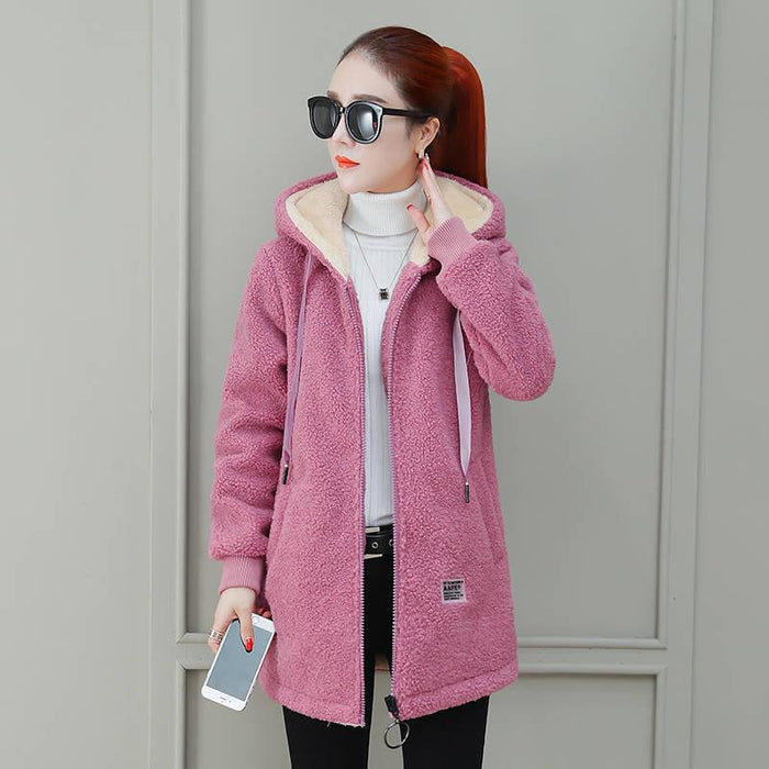Women's coat with thick velvet and medium to long loose cardigan top